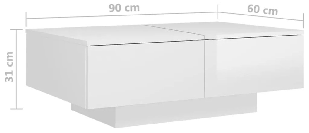 Mesa de Centro Davi com 4 Gavetas - Branco Brilhante - Design Moderno