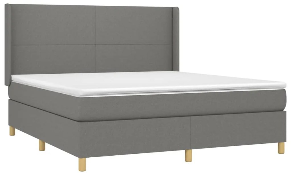 Cama box spring c/ colchão e LED 180x200 cm tecido cinza-escuro