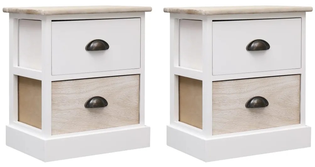vidaXL Mesas de cabeceira 38x28x45 cm 2 pcs paulownia branco e natural