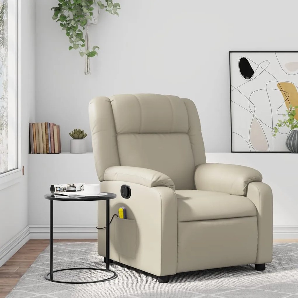 vidaXL Poltrona de massagens reclinável couro artificial cor creme