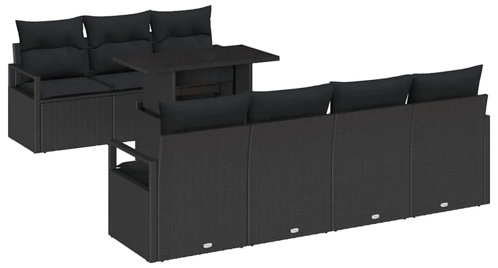 Conjunto de Sofá de Jardim vidaXL de 8 Peças com Almofadas Preto Ratta