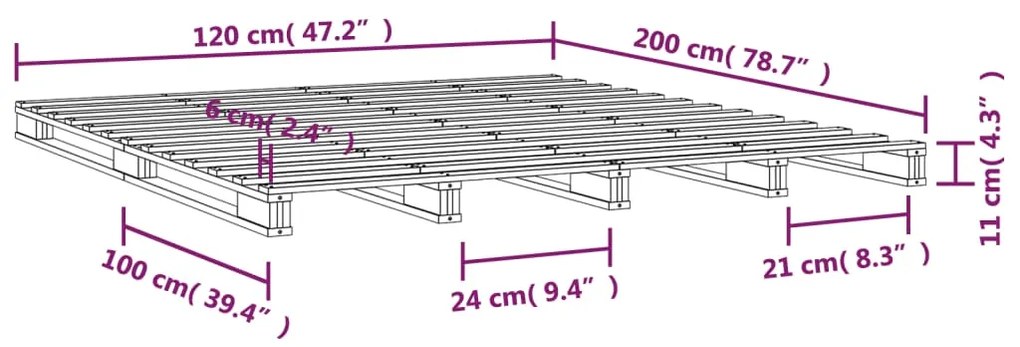 Cama de paletes 120x200 cm pinho maciço branco