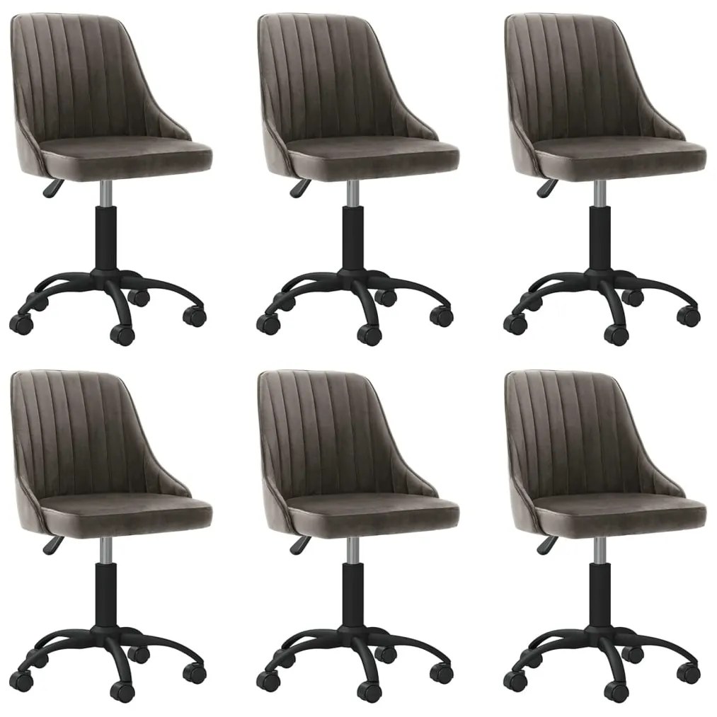 vidaXL Cadeiras de jantar giratórias 6 pcs veludo cinzento-escuro