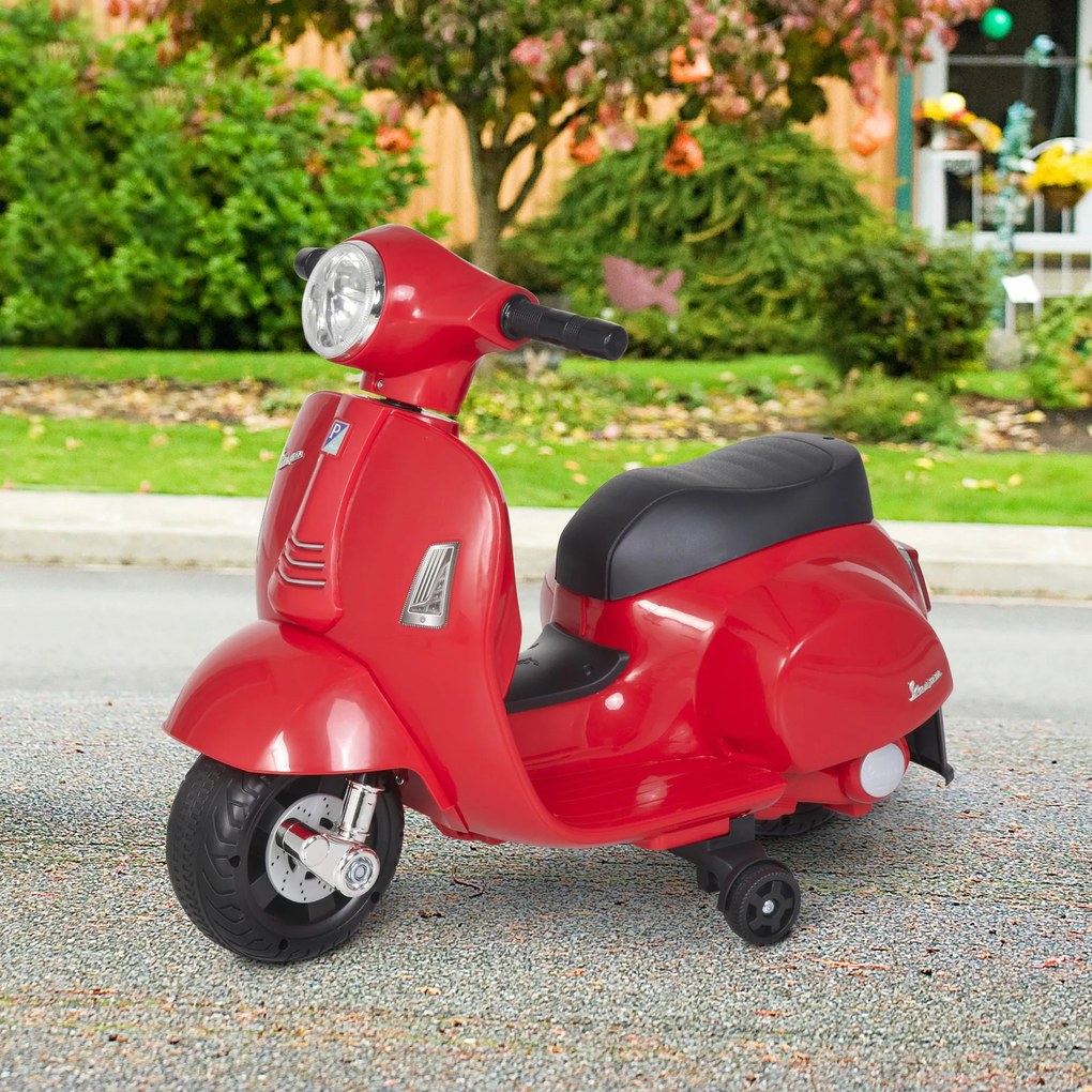 Mota elétrica 6V para crianças 1,5 a 3 anos com licença com faróis buzina e 4 rodas licenciadas 66,5x38x52 cm Vermelho