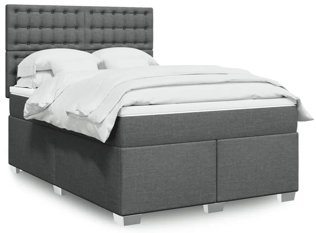 vidaXL Cama com molas/colchão 160x200 cm tecido cinzento-escuro