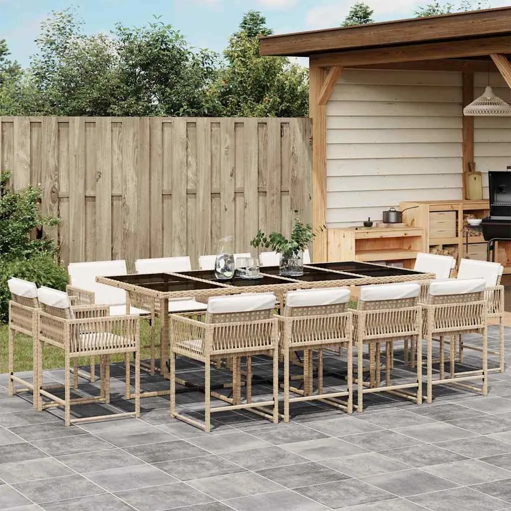 vidaXL 13 pcs conjunto de jantar p/ jardim com almofadões vime PE bege