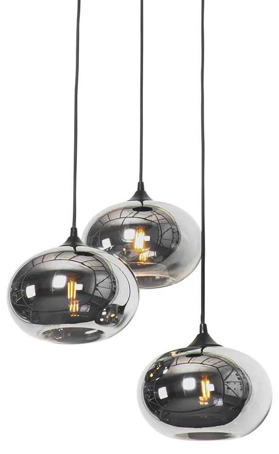 LED Candeeiro de suspensão inteligente preto com vidro fumê incl. 3 Wifi P45 - Busa Art Deco