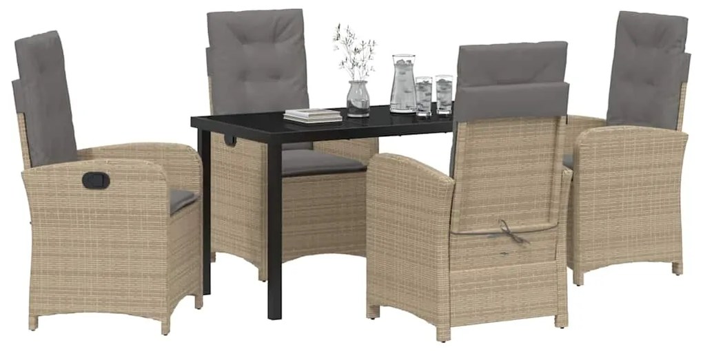 Conjunto de Jantar de Jardim com 5 Peças e Almofadas Bege Rattan PE