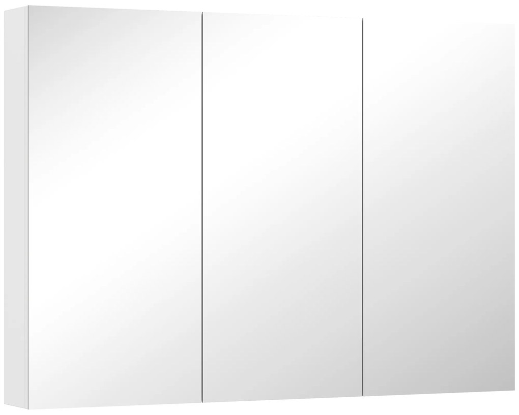 HOMCOM Armário de Casa de Banho com Espelho Armário de Parede Casa de Banho Suspenso com 3 Portas Prateleiras Ajustáveis 91,5x11,5x65 cm Branco | Aosom Portugal