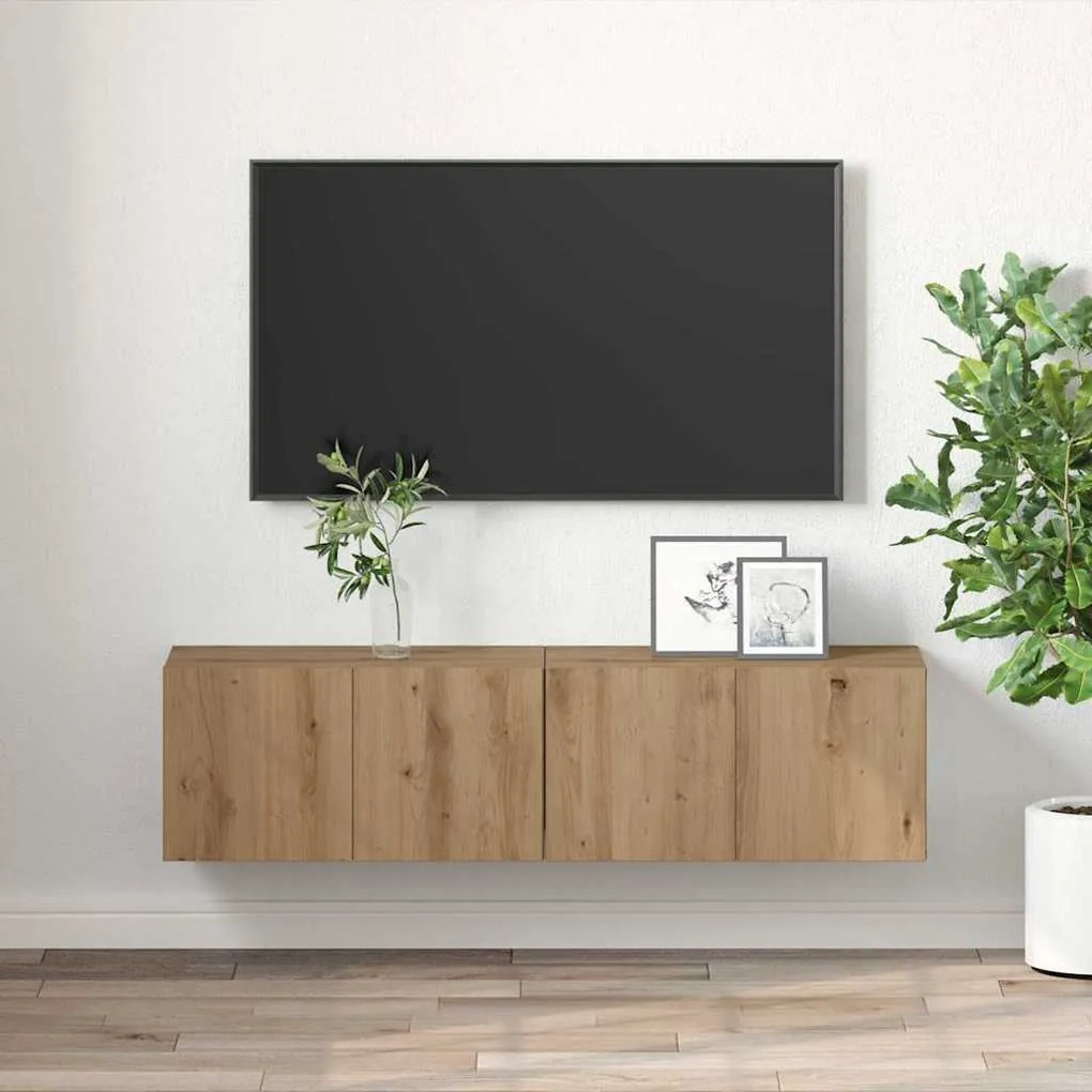 Conjunto de Criado-mudo para TV Carvalho Artesanal MDF Médio