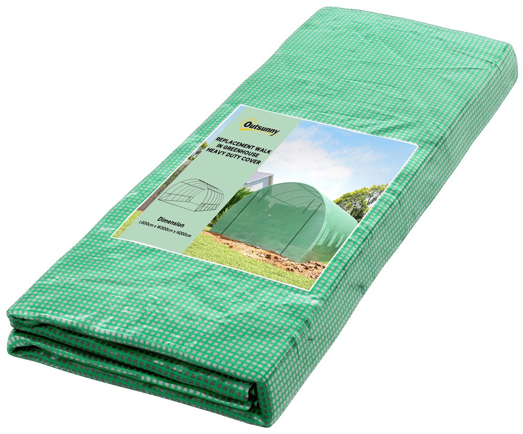 Outsunny Cobertura de Estufa de Túnel 6x3x2m Cobertura de Substituição de Estufa Polietileno com 12 Janelas e Portas Enroláveis Verde | Aosom Portugal