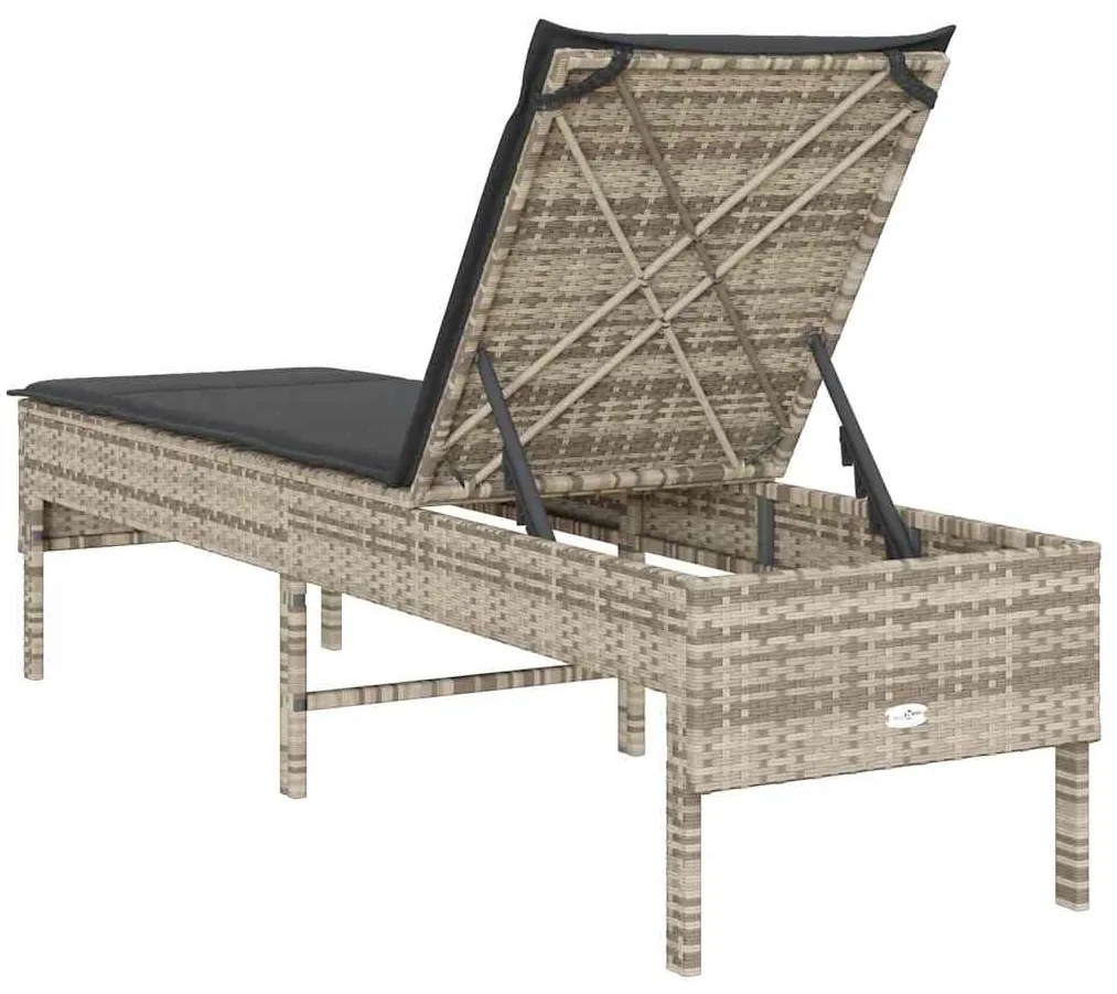 Espreguiçadeira almofadão 55x200x44cm vime PE cinzento-claro