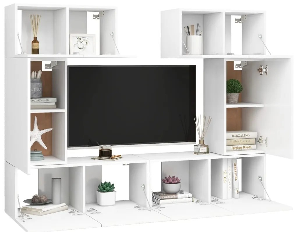 6 pcs conjunto de móveis de TV derivados de madeira branco