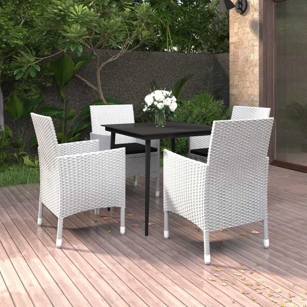 vidaXL 5 pcs conjunto de jantar p/ jardim c/almofadões vime PE e vidro