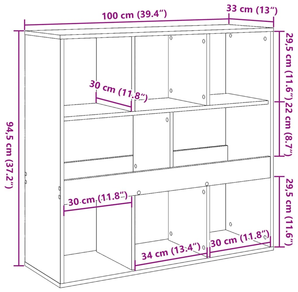 Estante/divisória 100x33x94,5 cm cor cinzento sonoma