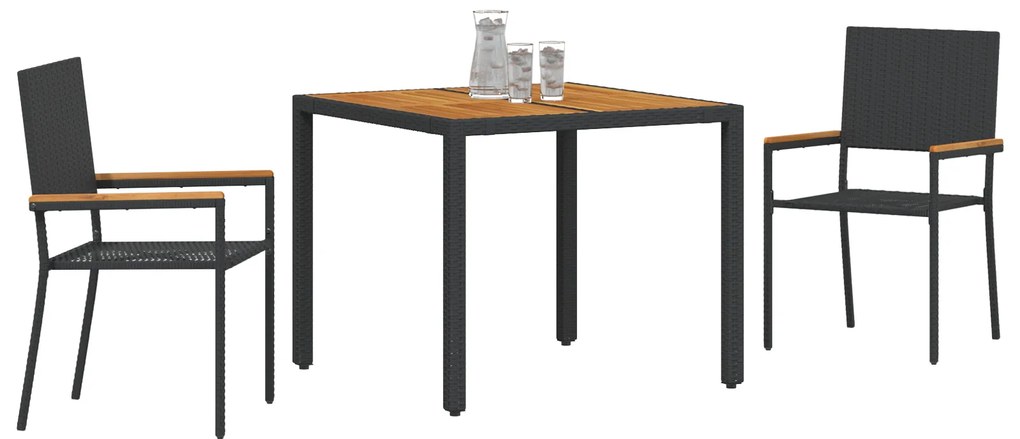 Conjunto de Jantar para Jardim vidaXL 3 Peças Polyratan Preto