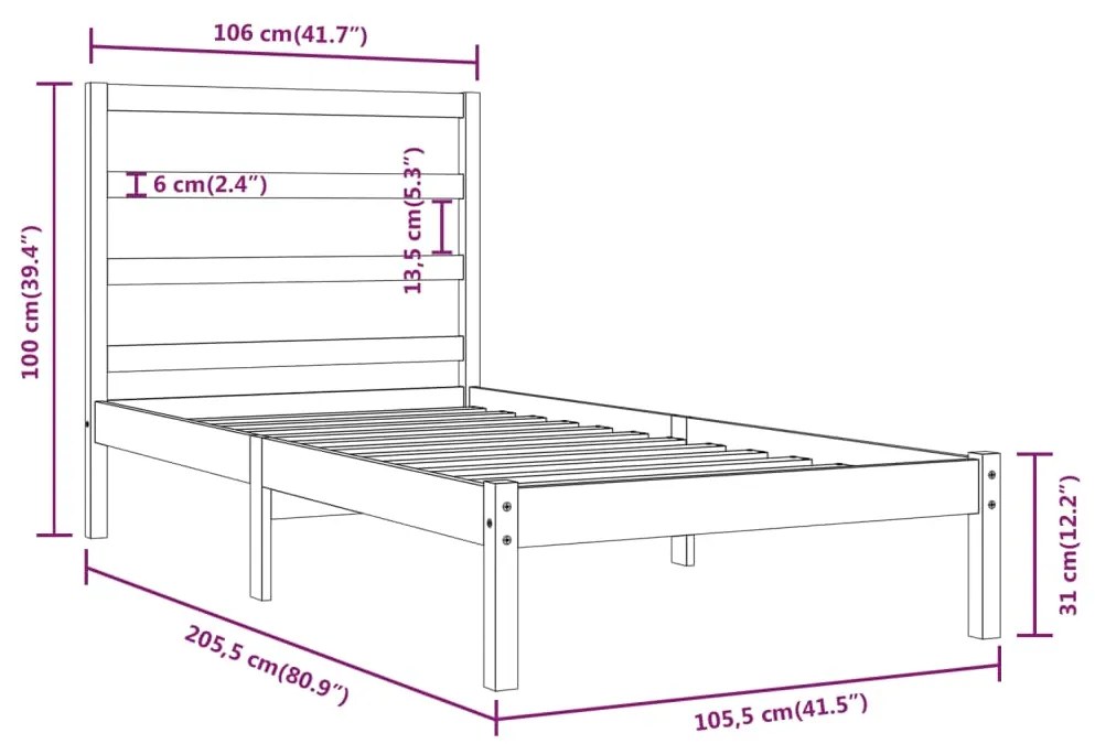 Estrutura de cama 100x200 cm madeira pinho maciço castanho mel