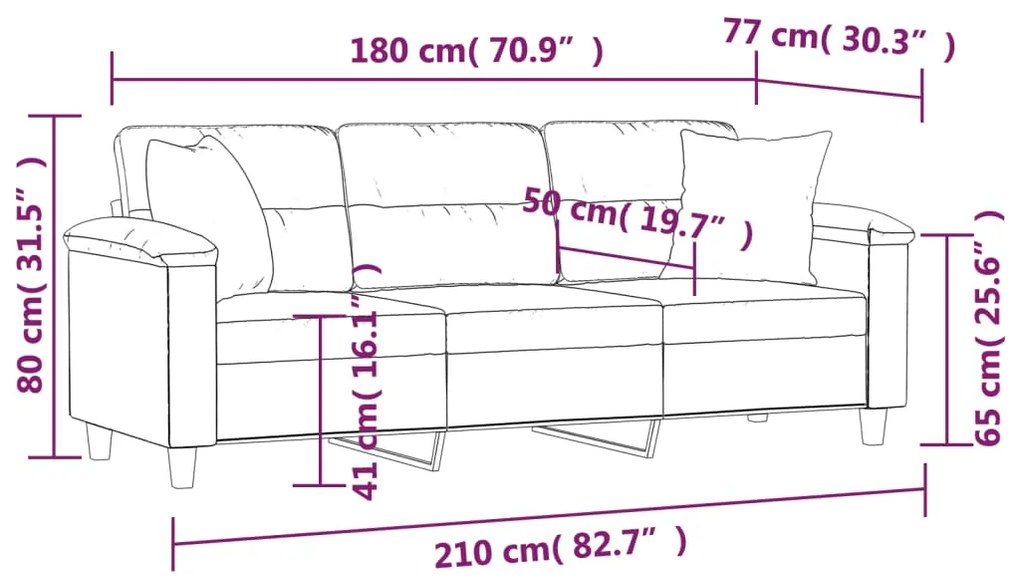 Sofá Darma - De 3 Lugares e com 2 Almofadas Decorativas - Cor Creme -