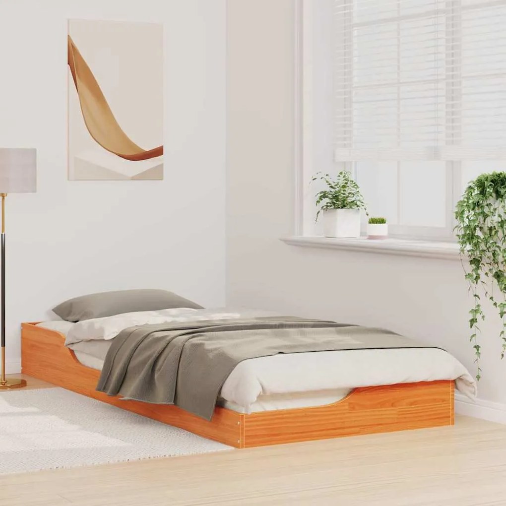 Estrutura de cama de chão Castanho-mel 80 x 210 cm
