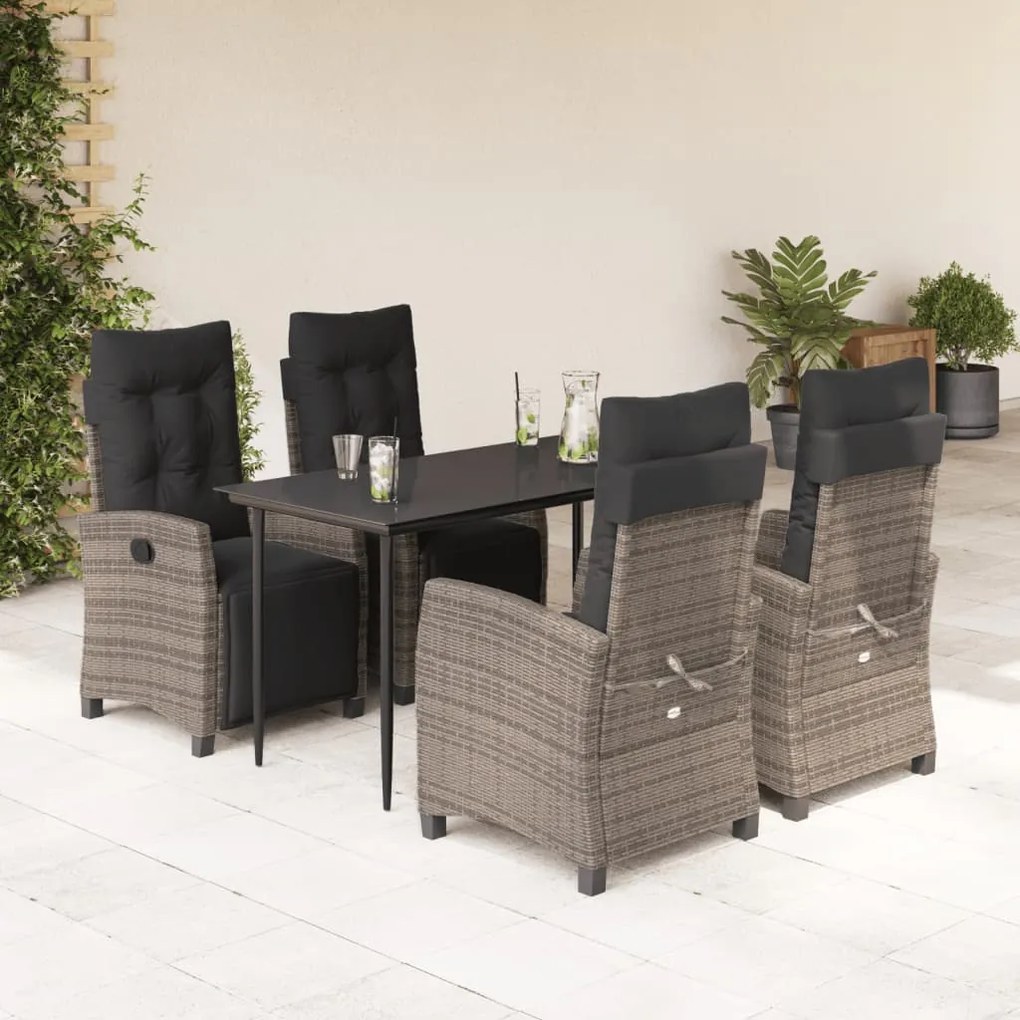 vidaXL 5 pcs conjunto de jantar p/ jardim c/ almofadões vime PE cinza