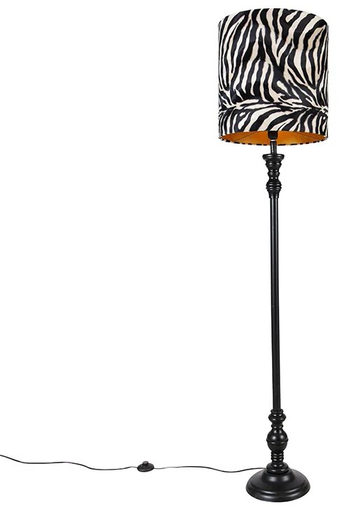 Candeeiro de pé preto com abajur de zebra 40 cm - Classico Clássico / Antigo