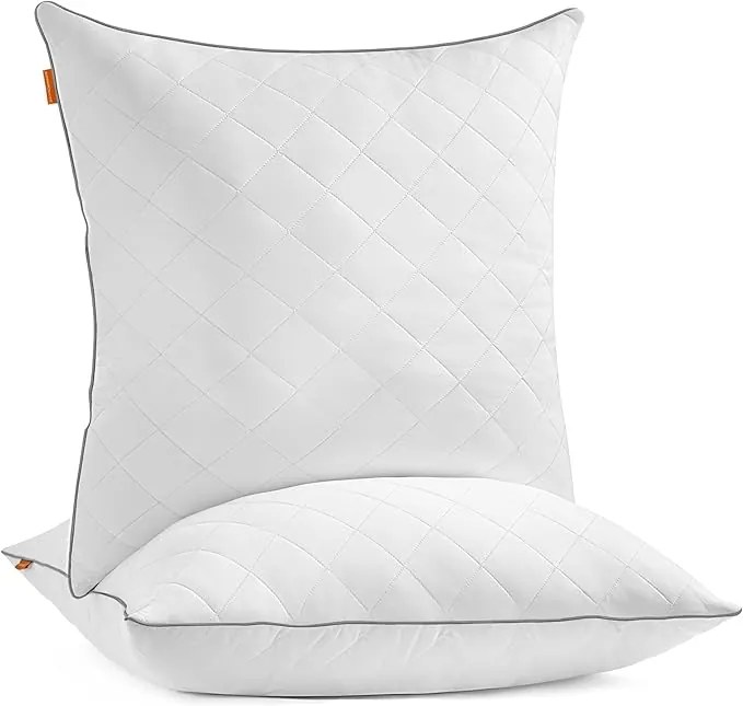 Conjunto de 2 travesseiros SONGMICS HOME, reversível 80 x 80 cm, capa macia refrescante, enchimento de 1200 g, inverno, verão, lavável à máquina, secar em temperatura máxima de 60 °C, branco nuvem TBP022W02