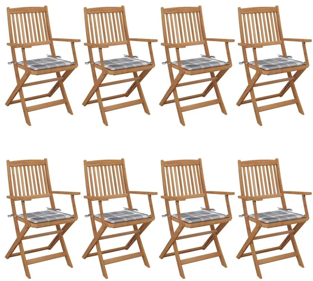 Cadeiras de jardim dobráveis 8 pcs c/ almofadões acácia maciça