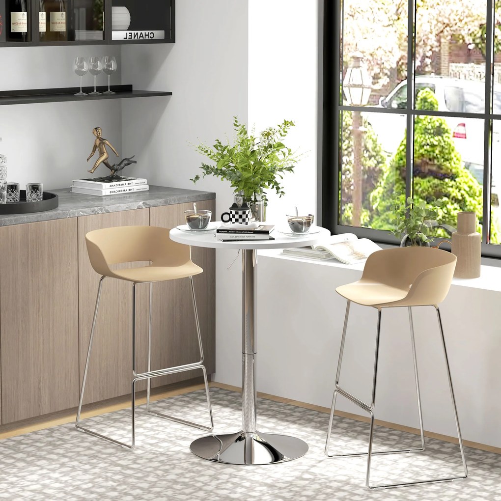 Mesa de bar redonda, mesa alta de cozinha (BANCOS NÃO INCLUIDOS) com altura ajustável 60 L x 60 P x 69-91 A cm, tampo giratório a 360°, branca e prate