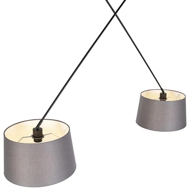 Candeeiro de suspensão preto com abajures de linho cinzento escuro 35 cm 2 luzes - Blitz Moderno