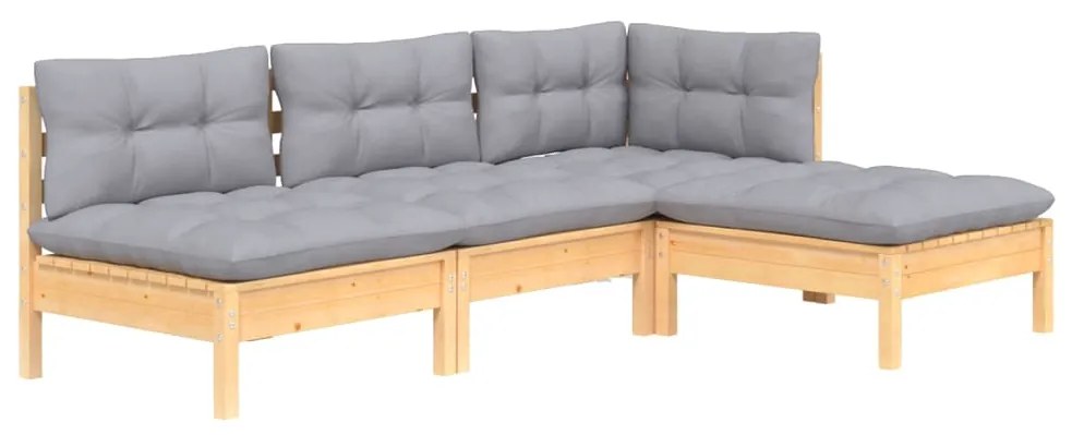 4 pcs conjunto lounge de jardim c/ almofadões cinza pinho