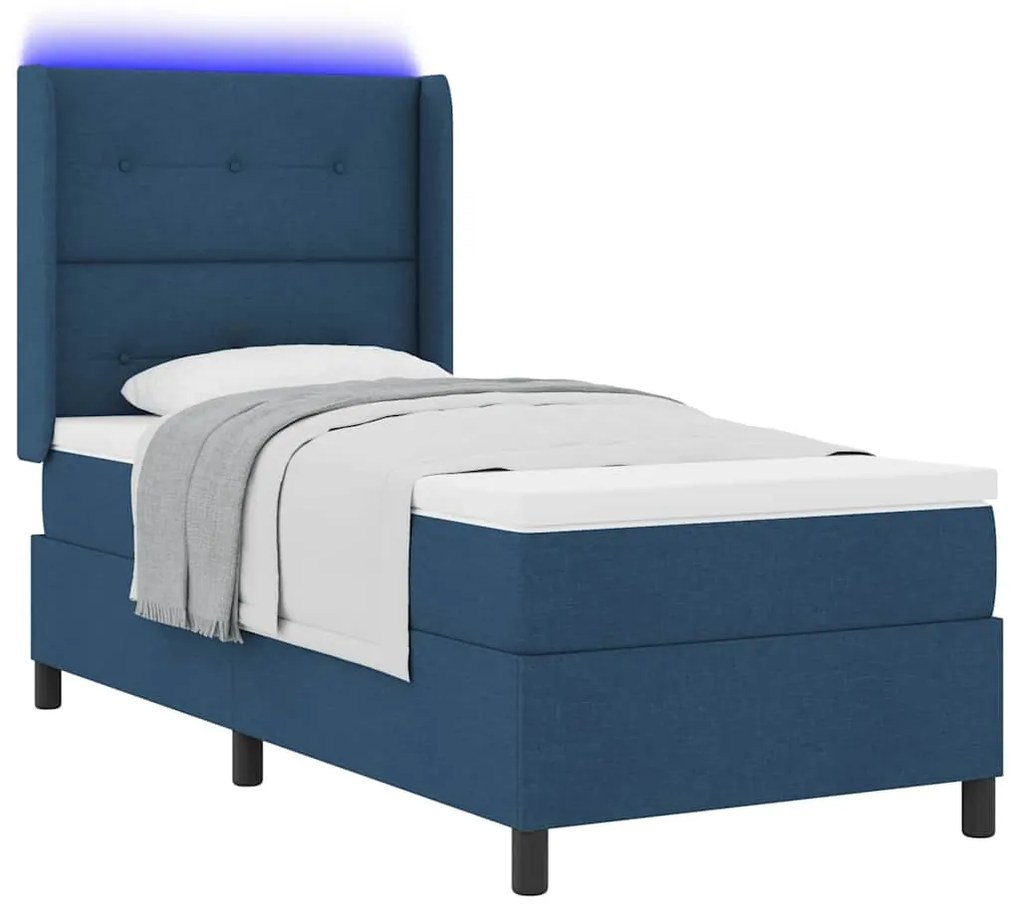 Cama Box com Colchão e LED Azul 90x200 cm Tecido