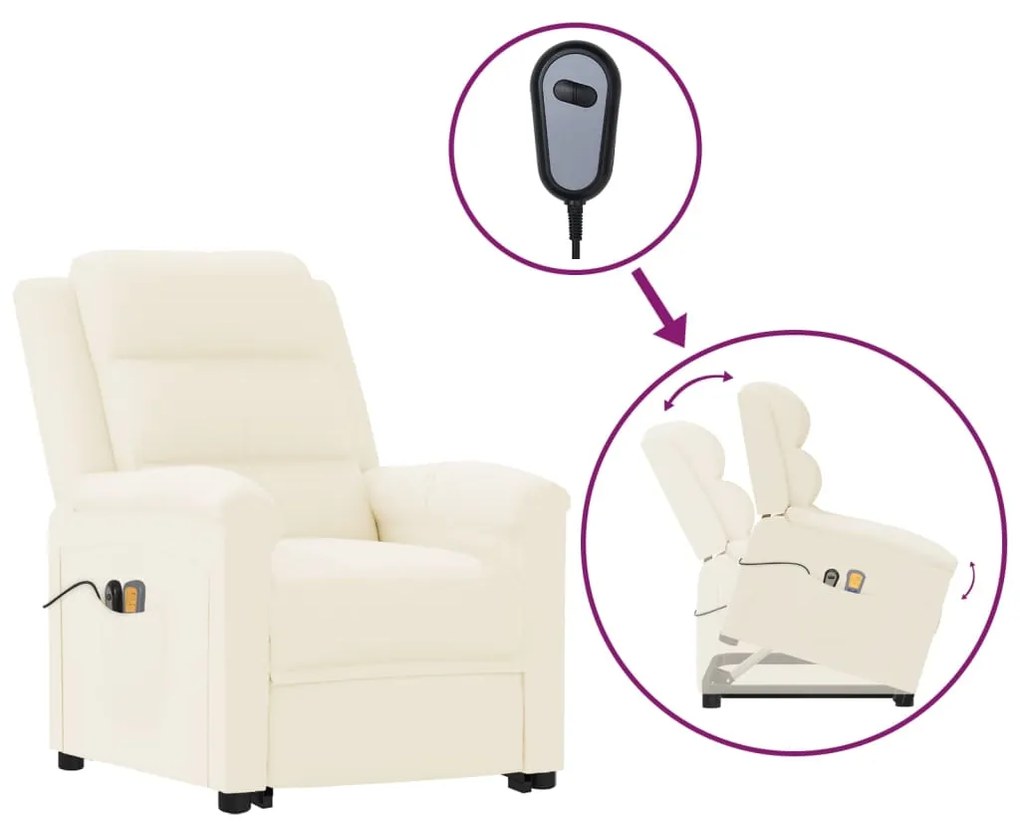 vidaXL Poltrona de massagens elevatória couro artificial cor creme