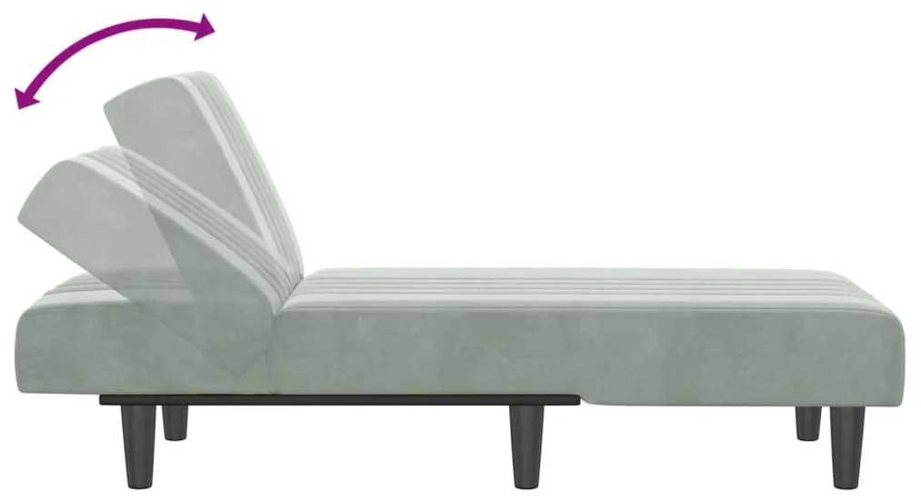 Chaise longue veludo cinzento-claro