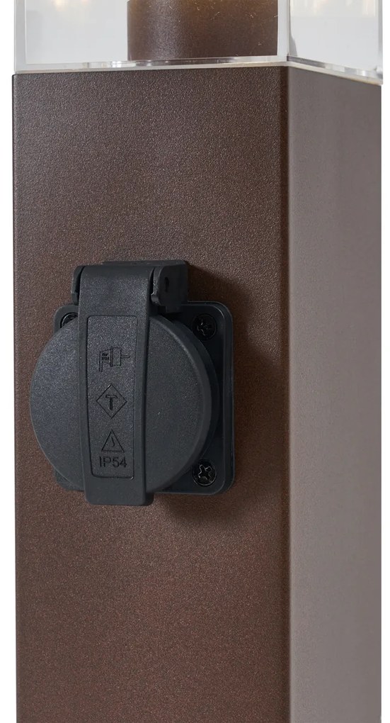 Candeeiro de Exterior Castanho Ferrugem com Vidro Transparente 45cm IP44 com Tomada e Sensor de Movimento - Malios Moderno