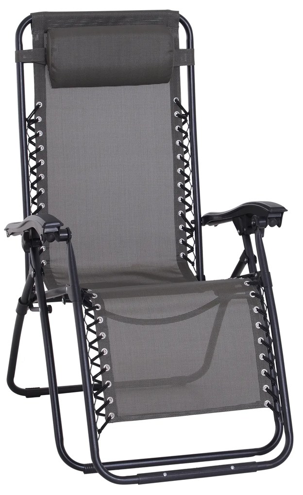 Outsunny Espreguiçadeira Dobrável de Jardim Espreguiçadeira de Gravidade Zero para Pátio Terraço Carga Máxima 150kg 90x65x110 cm Cinza