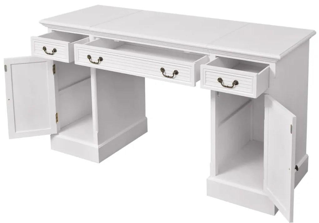 Secretária de base dupla estilo pedestal 140x48x80 cm branco