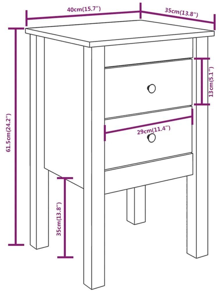 Mesa de cabeceira 40x35x61,5 cm madeira de pinho maciça
