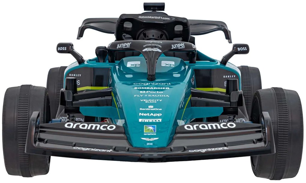 Carro elétrico para Crianças 12V 4 motores Formula 1 Aston Martin Rodas Espuma EVA, assento couro ecológico Carga até 30 kg Verde