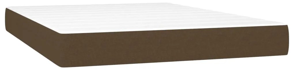 Cama box spring c/ colchão/LED 140x190cm tecido castanho-escuro