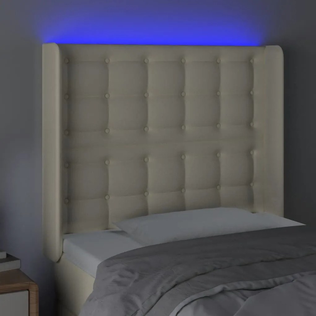 Cabeceira cama c/ LED 103x16x118/128 cm couro artificial crème