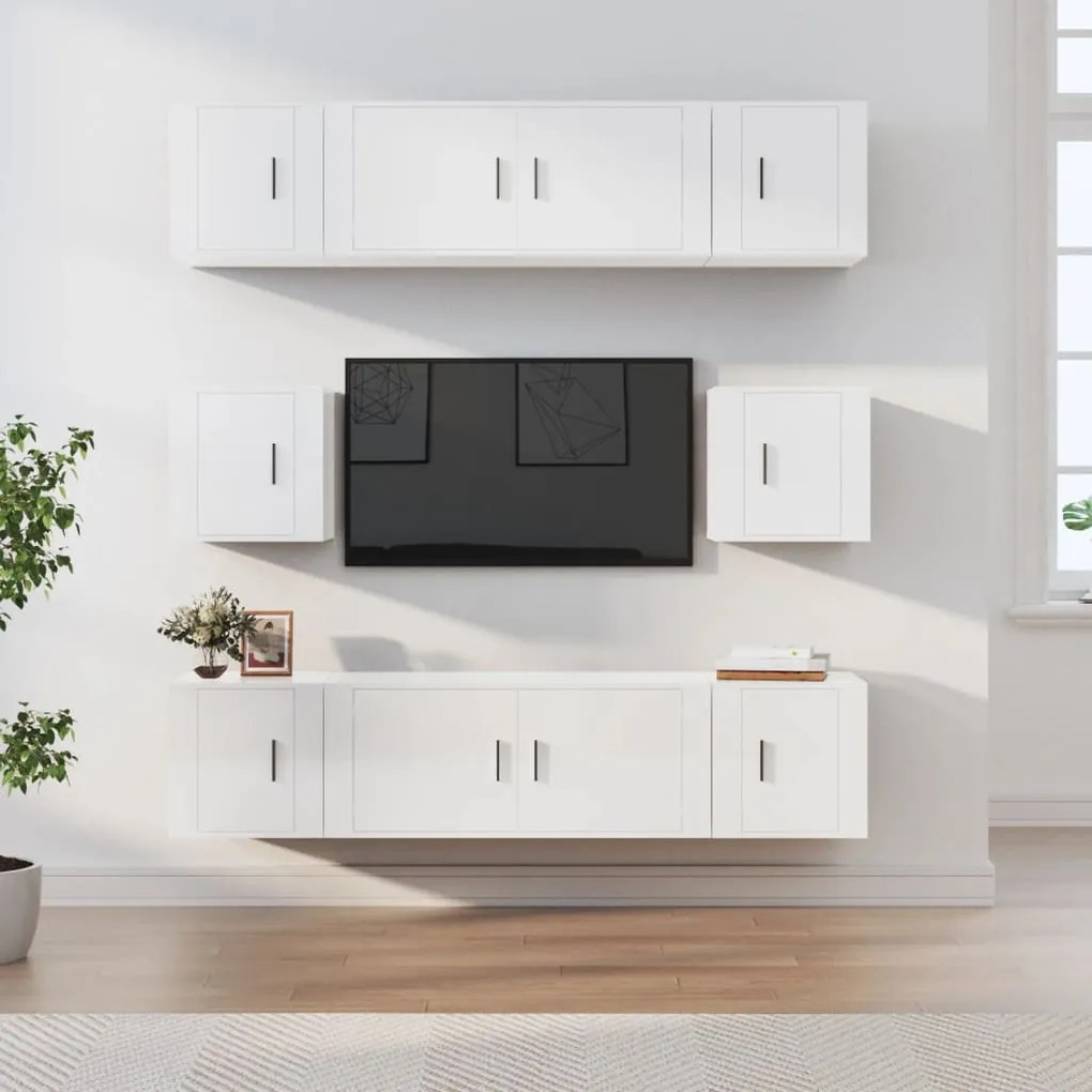 vidaXL 8 pcs conjunto móveis de TV madeira processada branco brilhante