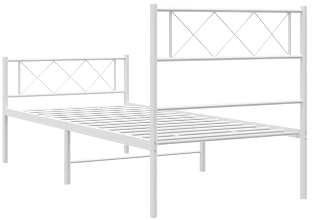 Estrutura de cama com cabeceira e pés 90x190 cm metal branco