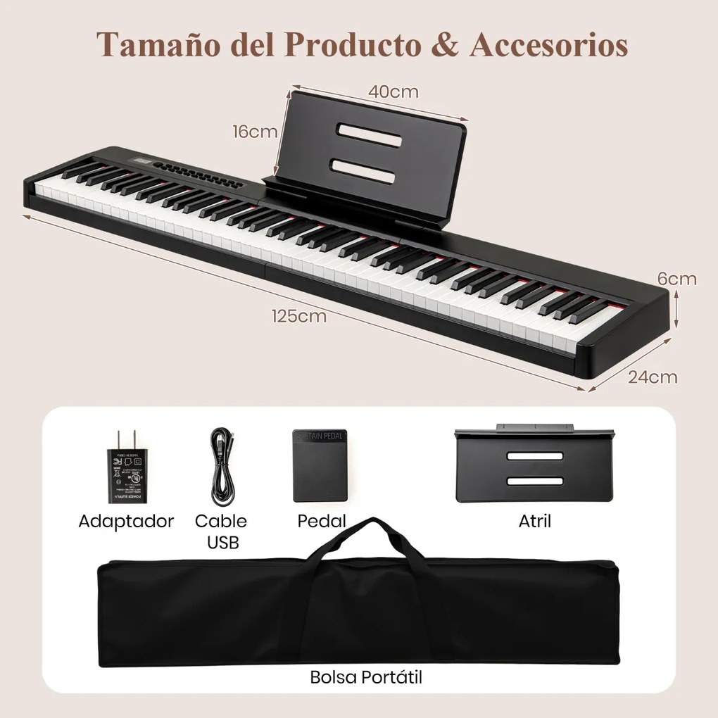 Teclado de piano de tamanho completo com 88 teclas e sensível à velocidade com múltiplas fontes de áudio MIDI Pedal Atri Preto