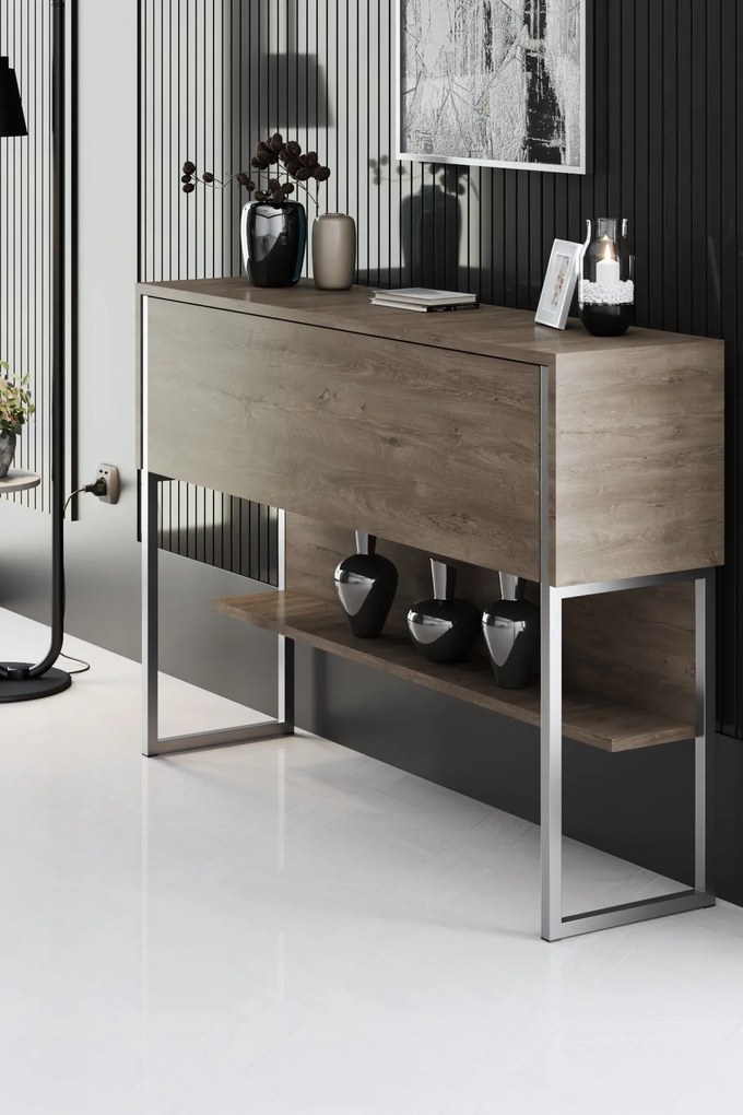 Cômoda Luxe – Prateada e Nogal – 120 x 80 x 30 cm