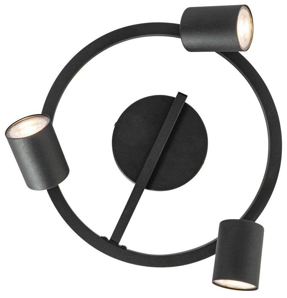LED Foco de teto redondo preto GU10 50mm 3 luzes com luz de fundo - Back Up Moderno