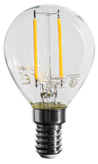 Conjunto de 5 lâmpadas LED E14 reguláveis P45 transparentes 3W 250 lm 2700K
