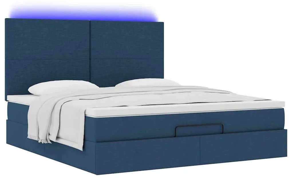 Estrutura de cama otomana com colchão 160x200 cm tecido azul