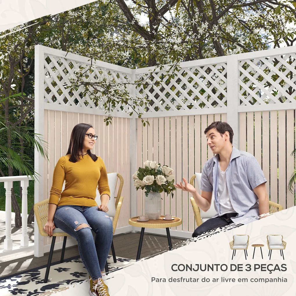 Conjunto de Mesa e Poltronas para Jardim Exterior Jogo de 3 Peças de V