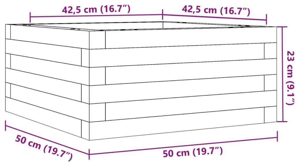 Vaso/floreira de jardim 50x50x23 cm pinho maciço branco