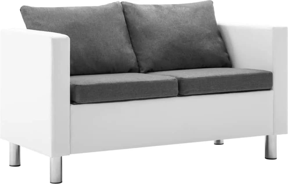 Sofá de 2 lugares em couro artificial branco e cinzento claro